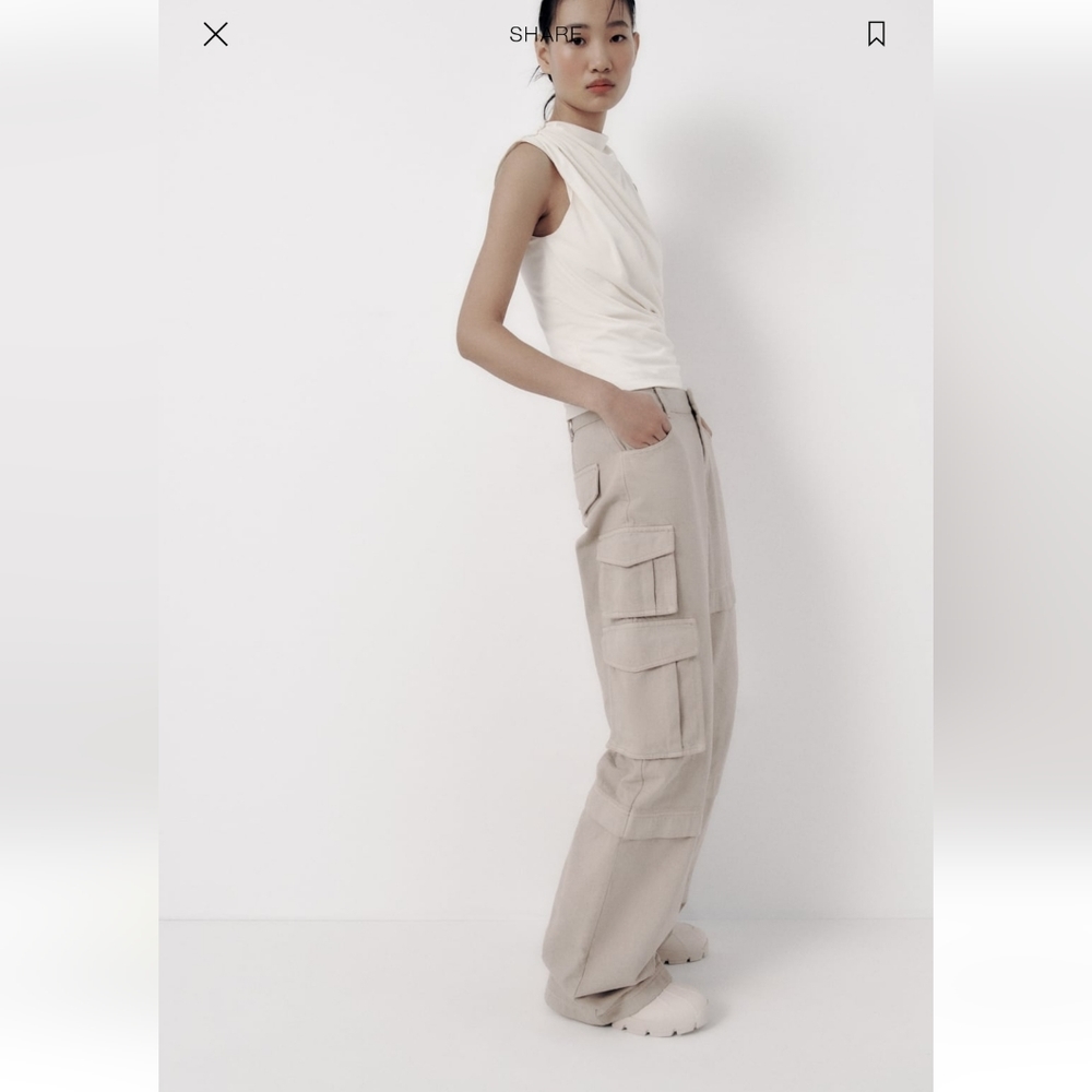 Zara * Cargo Pants Trousers Wide Beige - Picture 11 of 15
